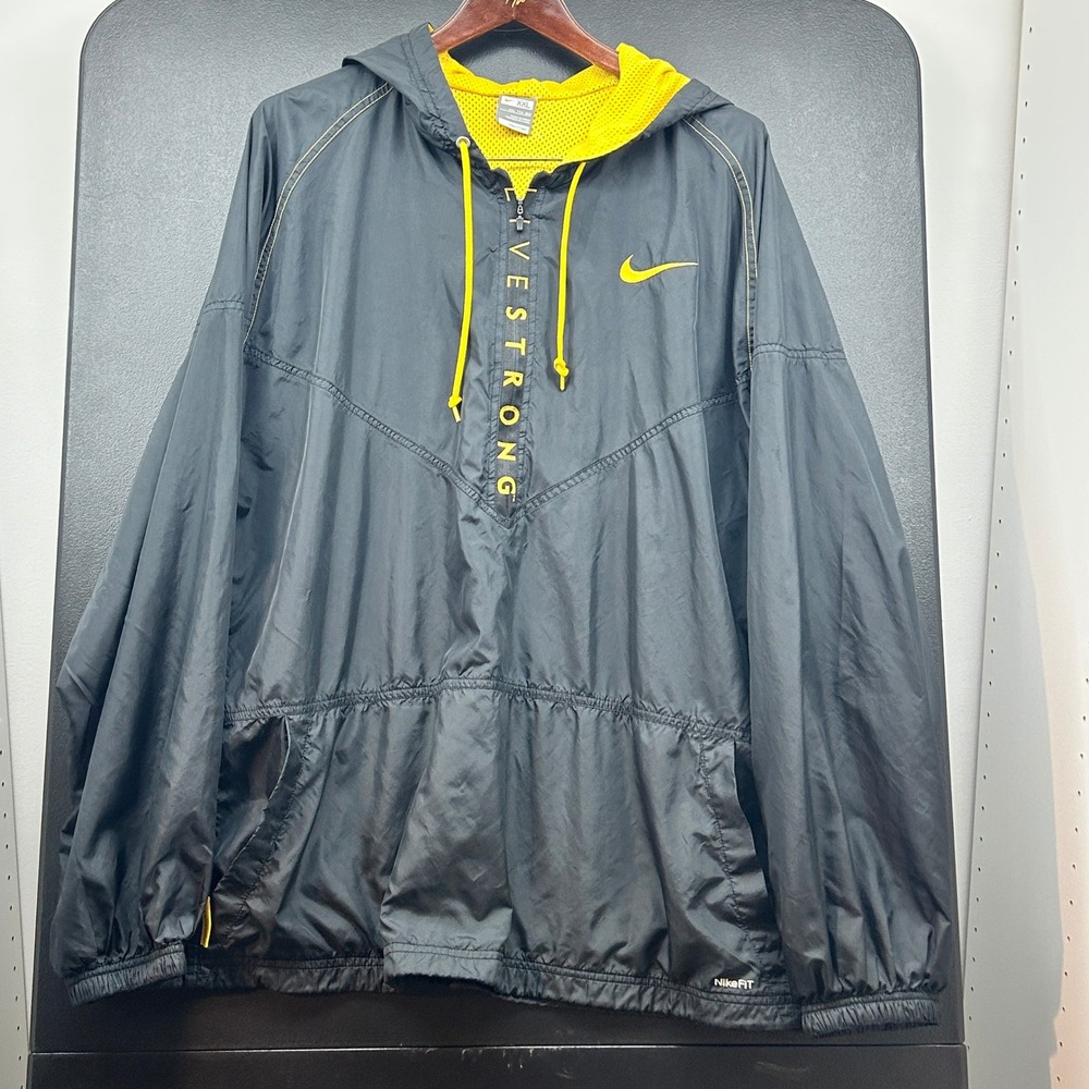Nike Mens LiveStrong Half Zip Hooded Windbreaker Jacket Black Yellow XXL
